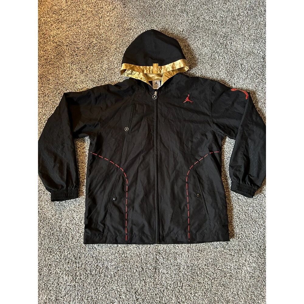 Air Jordan Windbreaker Full Zip Black Jacket Jumpman Tag Boxer Gold Hood Women L